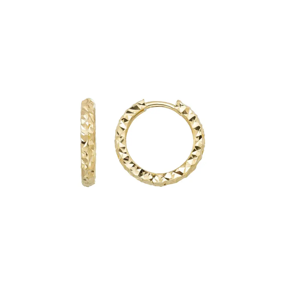 14K Solid Gold Diamond-Cut Huggie Hoop Earrings | 10mm & 12mm Statement Hoops for Women - Single Small / 14K Yellow