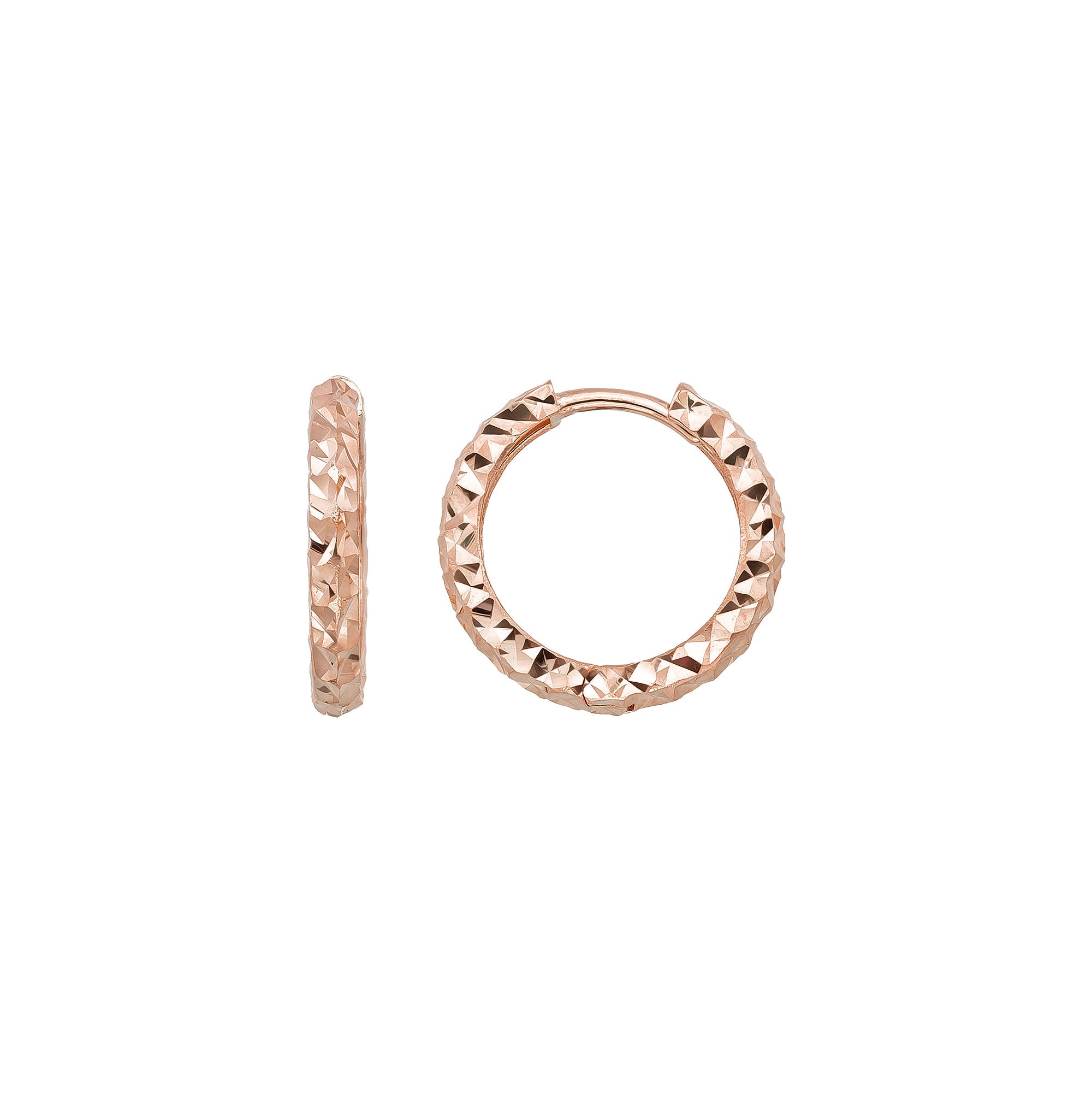 14K Solid Gold Diamond-Cut Huggie Hoop Earrings | 10mm & 12mm Statement Hoops for Women - Single Small / 14K Rose Gold