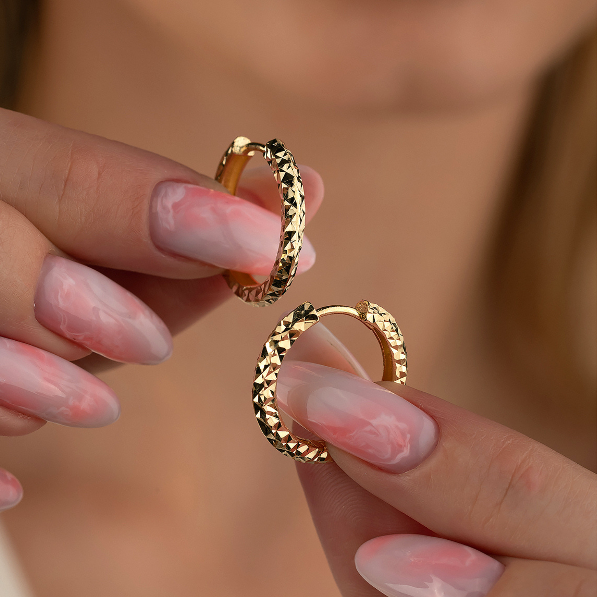 14K Solid Gold Diamond-Cut Huggie Hoop Earrings | 10mm & 12mm Statement Hoops for Women - Hoop Earrings