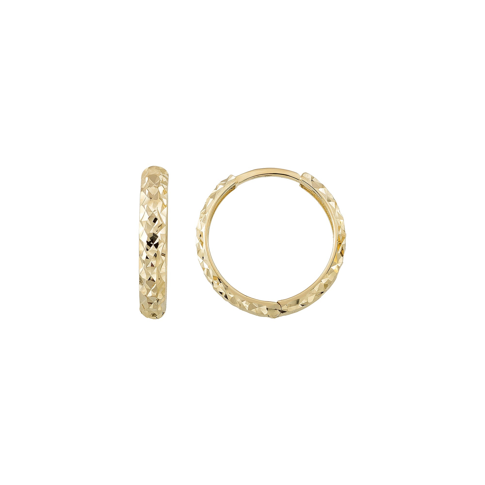 14K Solid Gold Diamond-Cut Huggie Hoop Earrings | 11.5mm & 14mm Everyday Hoops for Women - Hoop Earrings
