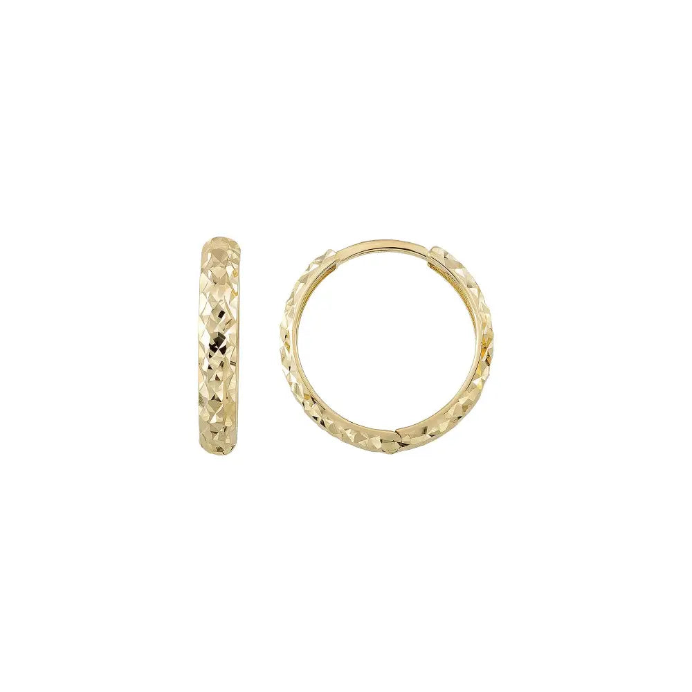 14K Solid Gold Diamond-Cut Huggie Hoop Earrings | 11.5mm & 14mm Everyday Hoops for Women - Hoop Earrings