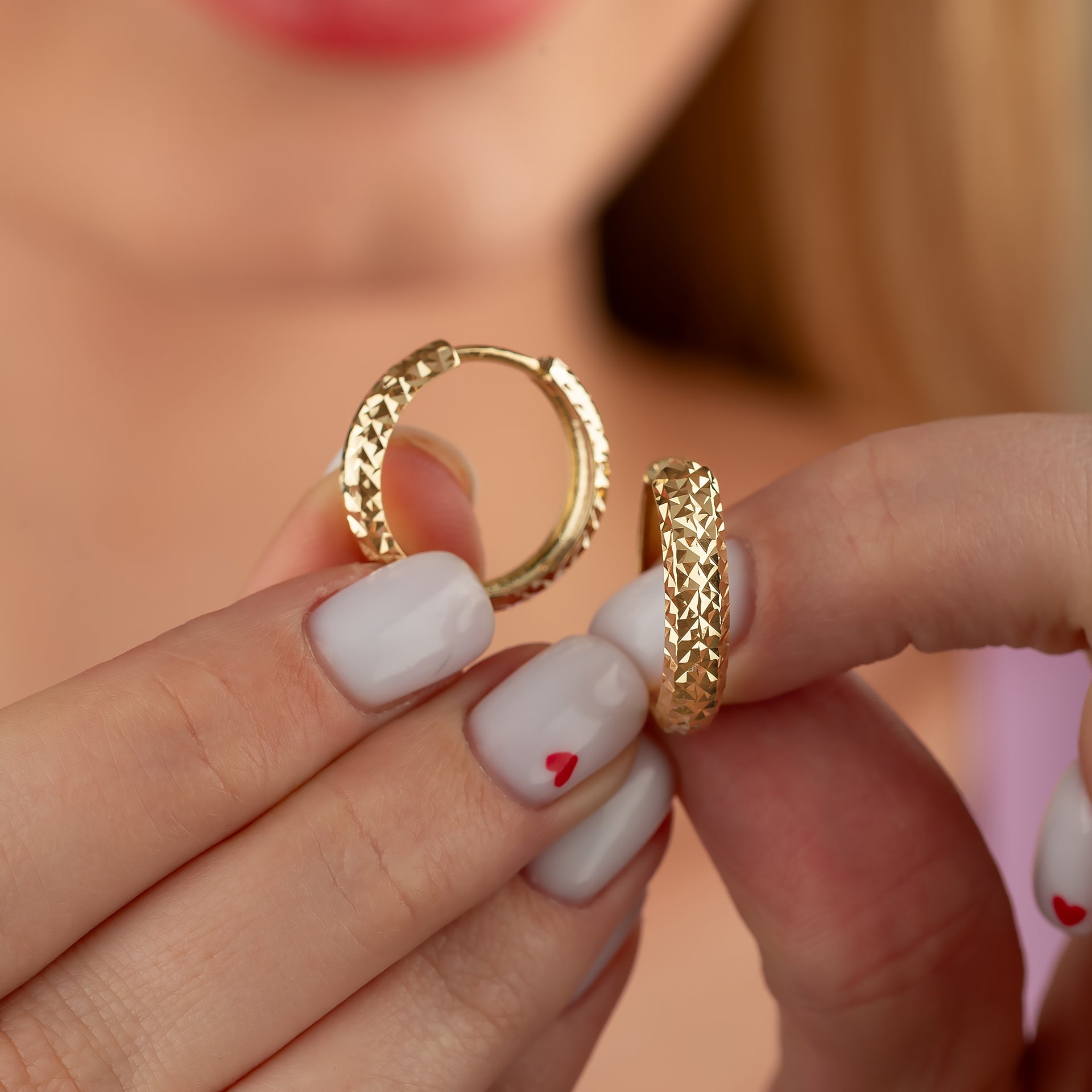 14K Solid Gold Diamond-Cut Huggie Hoop Earrings | 16mm Everyday Hoops for Women 4.5mm Wide - Hoop Earrings