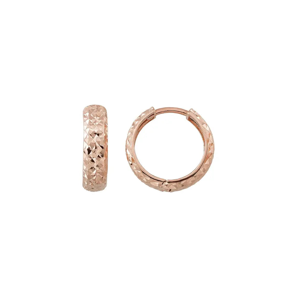 14K Solid Gold Diamond-Cut Huggie Hoop Earrings – Minimalist Everyday Hoops 11mm 13.5mm - Single Small / 14K Rose Gold