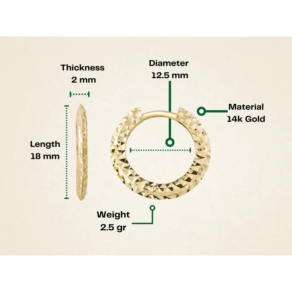 14K Solid Gold Diamond-Cut Huggie Hoop Earrings | Shiny Minimalist Hoops | Set of 2 Gift for Her - Hoop Earrings