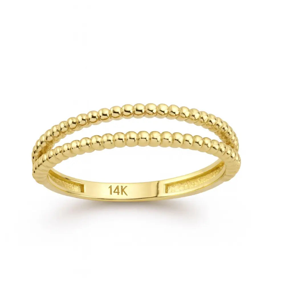 14K Solid Gold Double Beaded Wedding Band Minimalist Ring