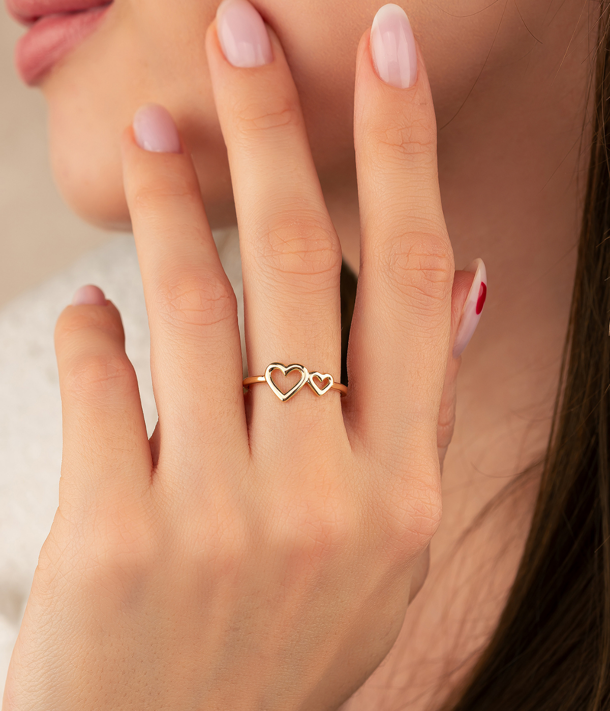 14K Solid Gold Double Heart Ring Present - Rings