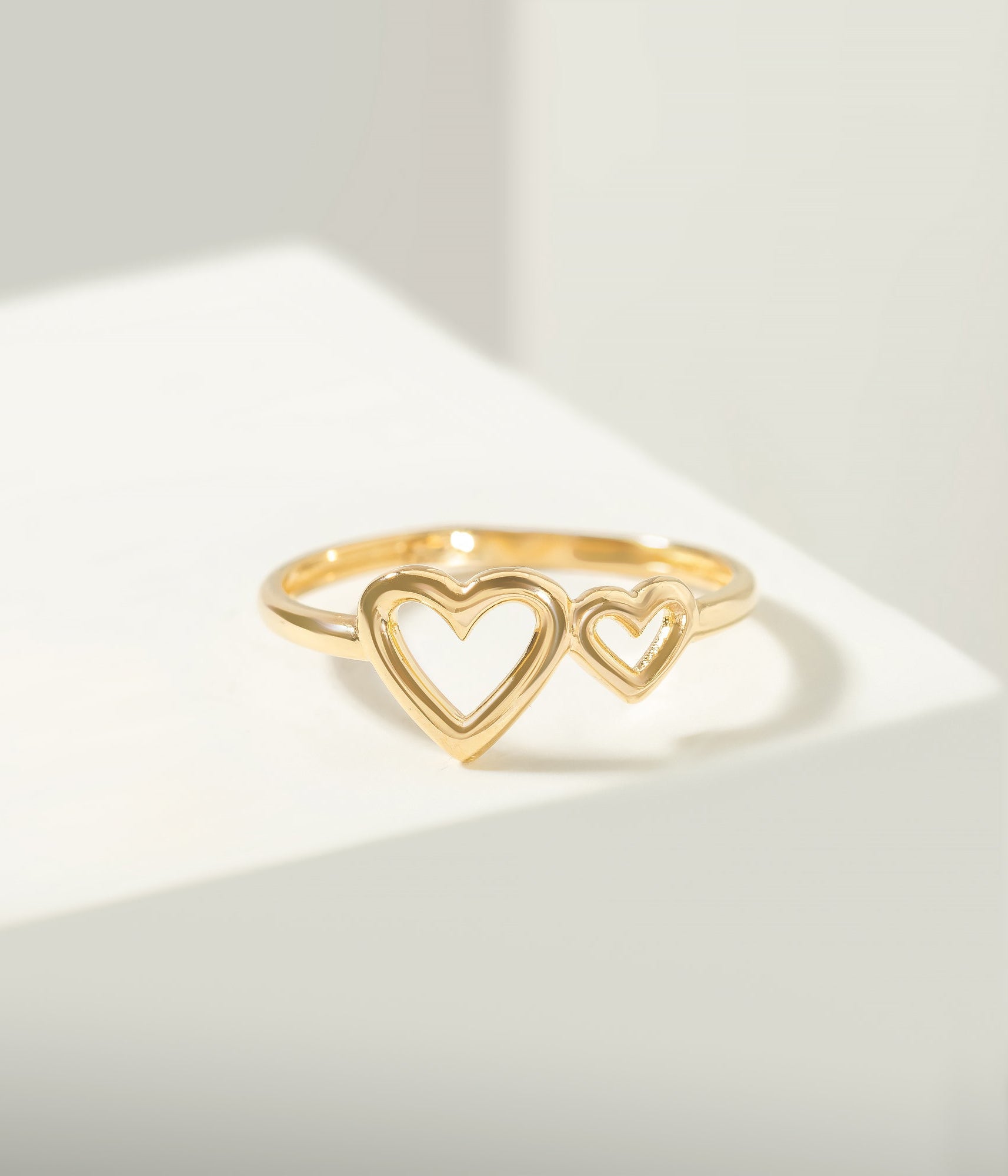 14K Solid Gold Double Heart Ring Present - Rings
