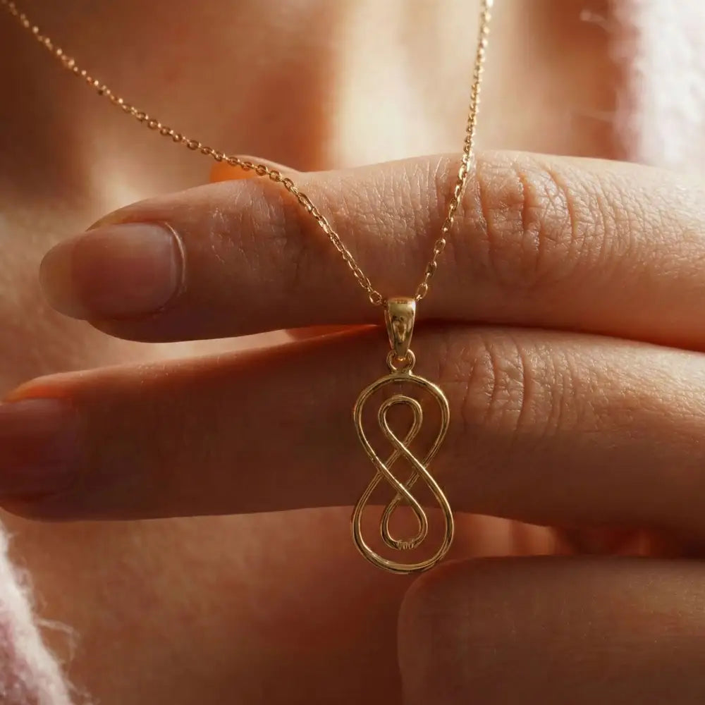 14K Solid Gold Double Infinity Necklace Vertical Knot Pendant Charm Eternal Love Jewelry Anniversary Gift for Her