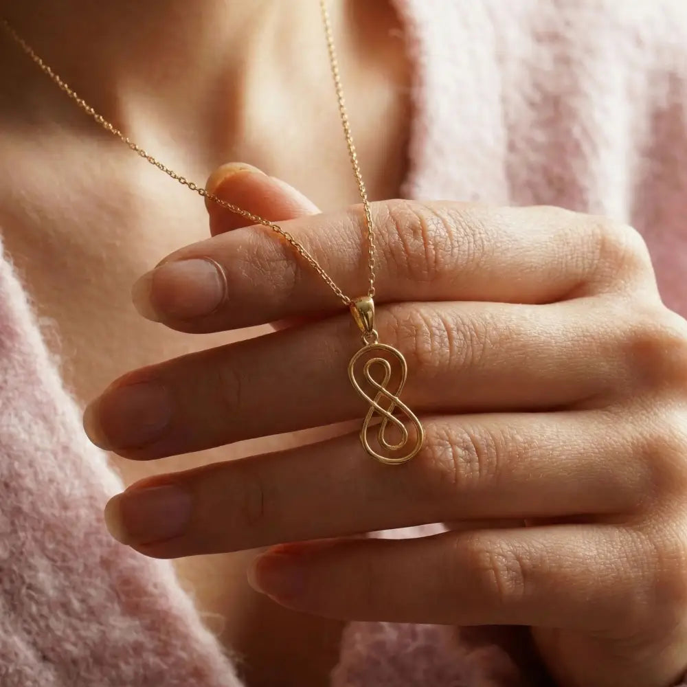 14K Solid Gold Double Infinity Necklace Vertical Knot Pendant Charm Eternal Love Jewelry Anniversary Gift for Her