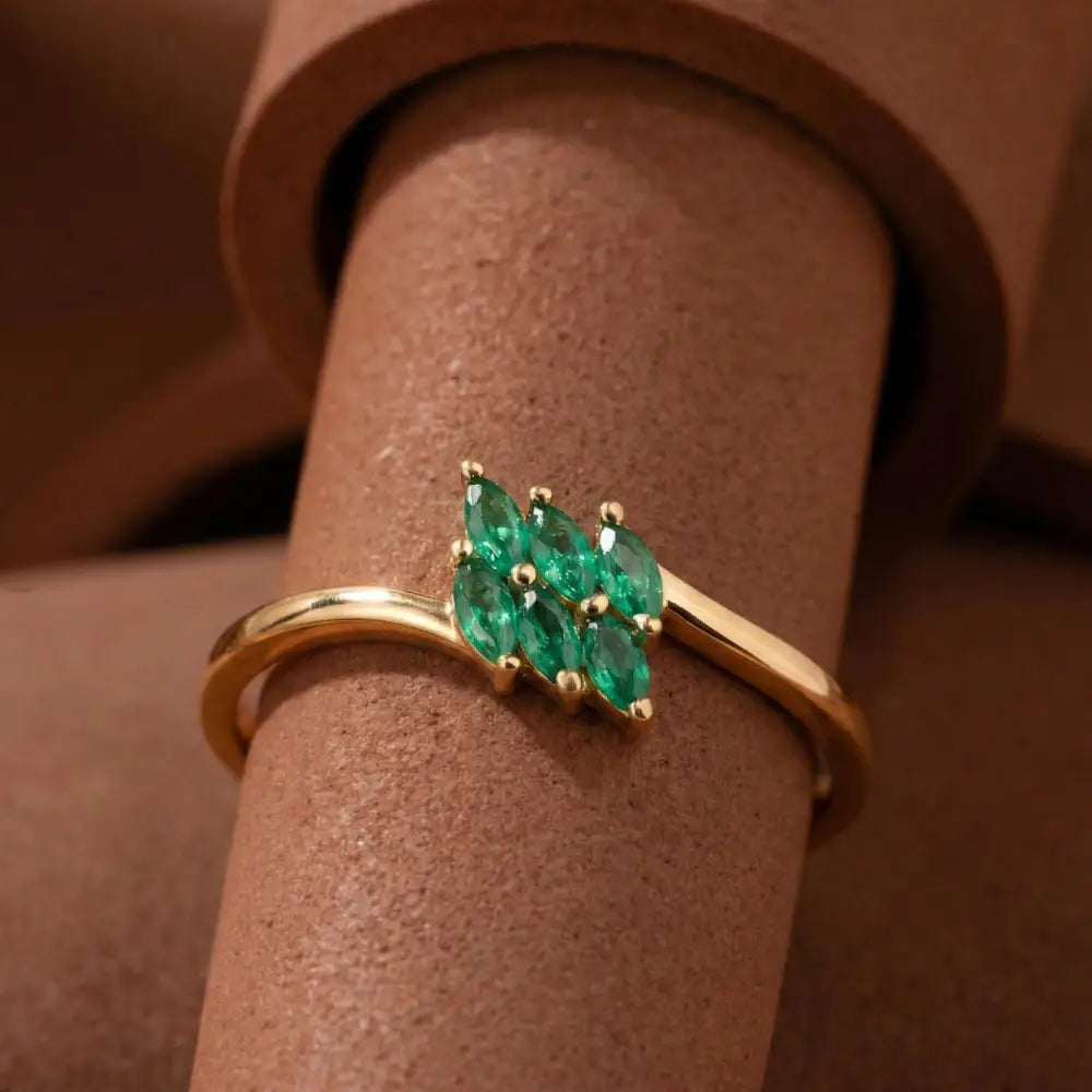 14K Solid Gold Emerald Ring Handmade Elegant Marquise Cut Green Stones for Women