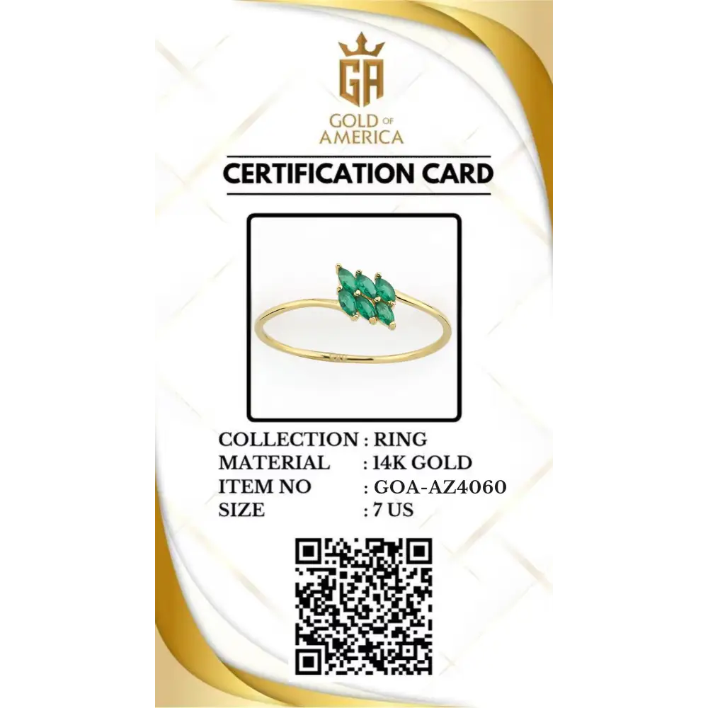 14K Solid Gold Emerald Ring Handmade Elegant Marquise Cut Green Stones for Women