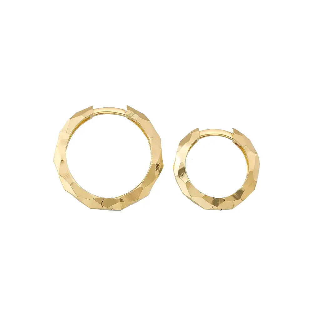14K Solid Gold Faceted Hoop Earrings | Handcrafted Stackable Hoops for Women - Hoop Earrings