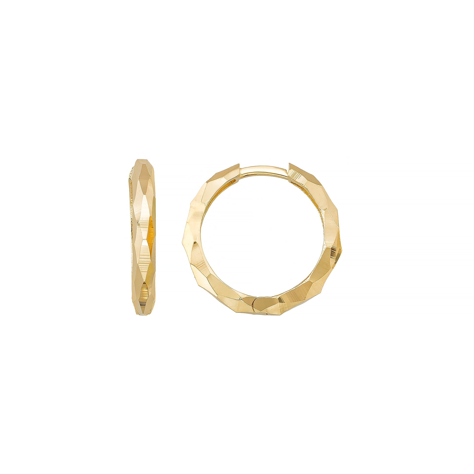 14K Solid Gold Faceted Hoop Earrings | Handcrafted Stackable Hoops for Women - Single Small / 14K Yellow Gold - Hoop