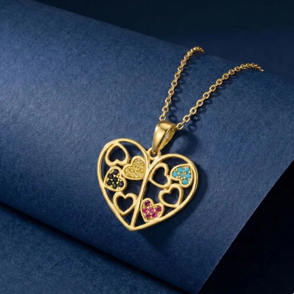 14K Solid Gold Family Tree Heart Necklace Colorful Birthstone Pendant Personalized Mom Jewelry Grandma Gift for Mothers