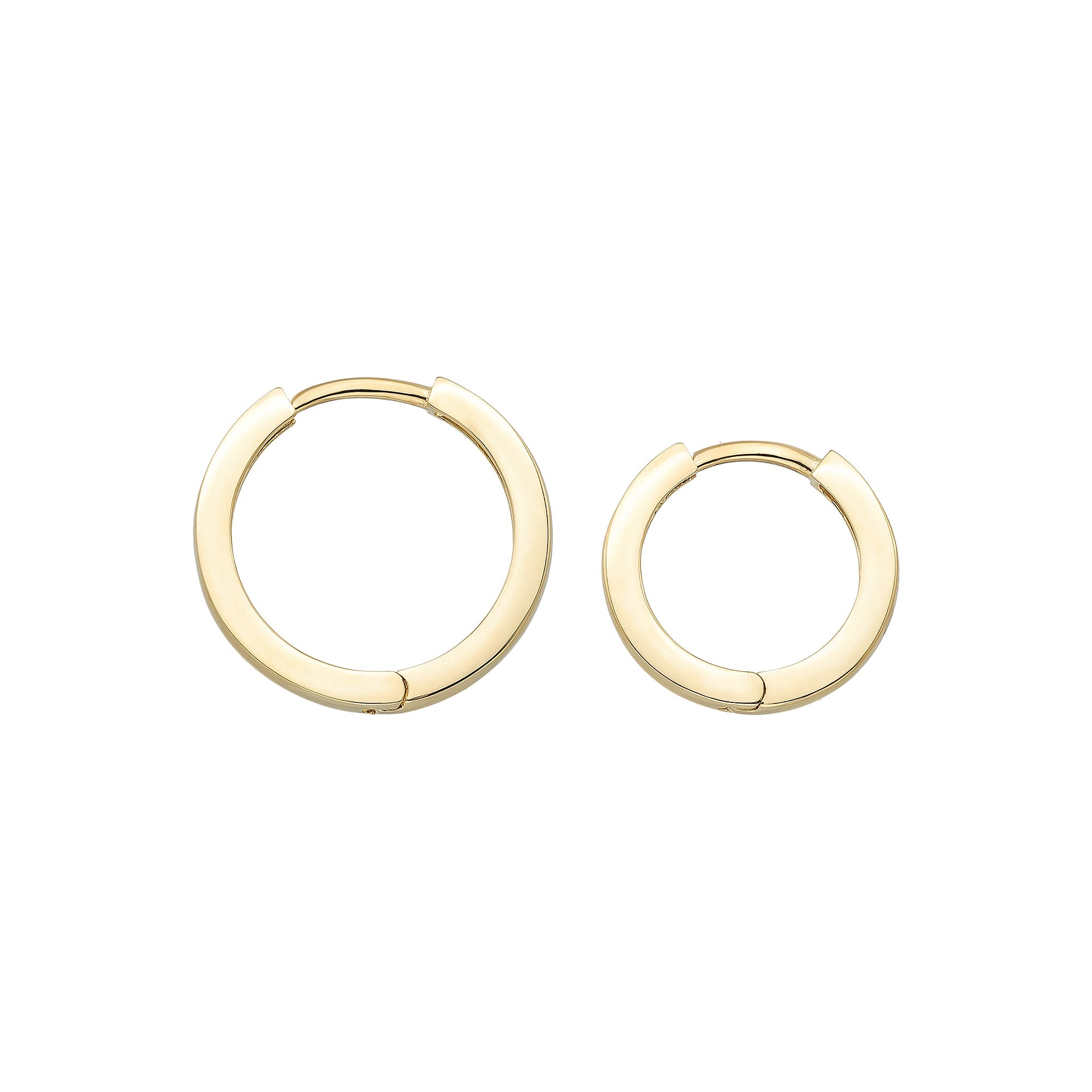 14K Solid Gold Flat Edge Huggie Hoop Earrings | 10.8mm & 13.5mm Everyday Stacking Hoops for Women - Hoop Earrings