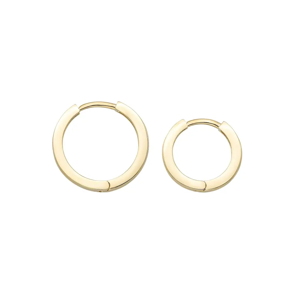 14K Solid Gold Flat Edge Huggie Hoop Earrings | 10.8mm & 13.5mm Everyday Stacking Hoops for Women - Hoop Earrings