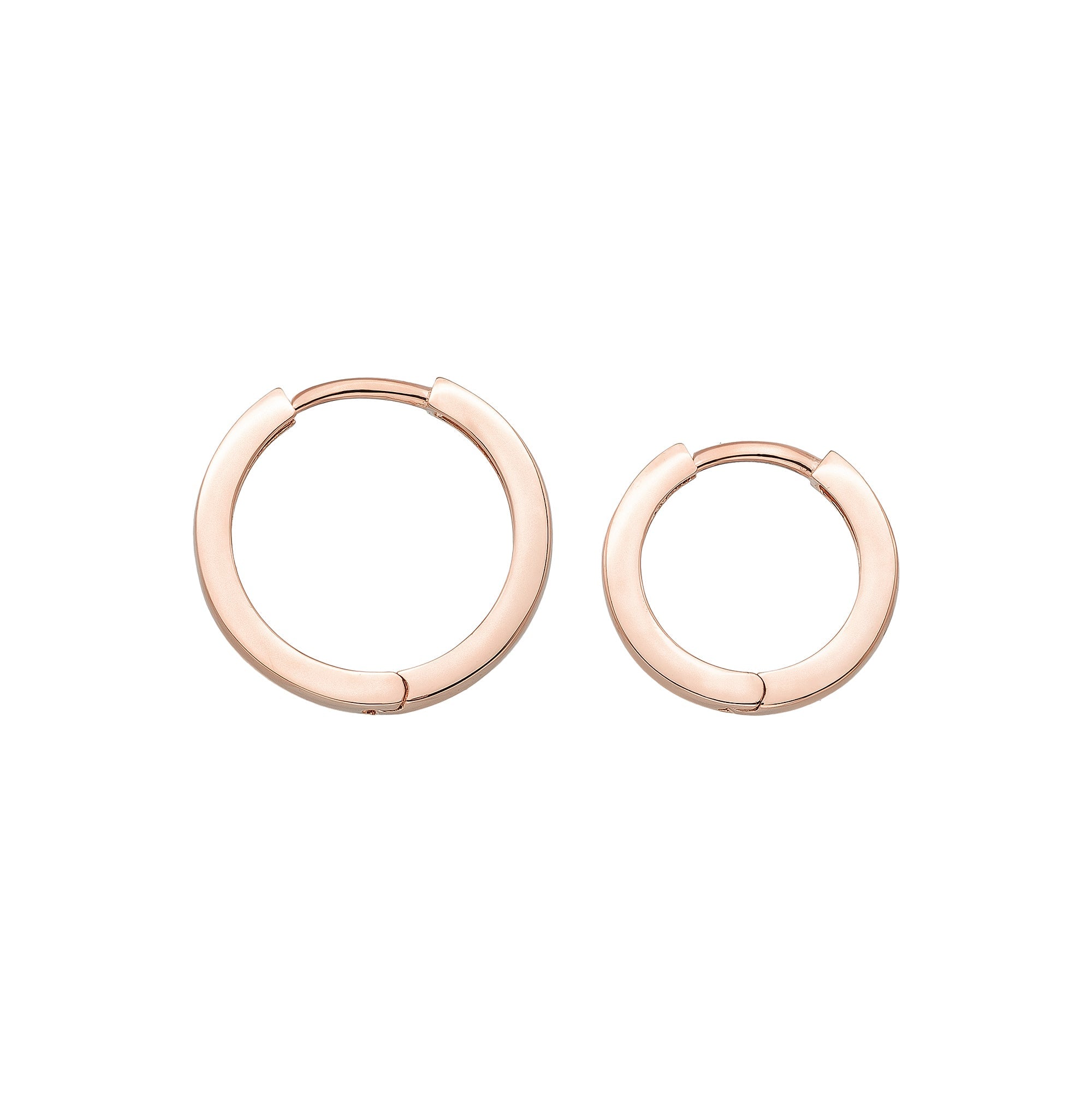 14K Solid Gold Flat Edge Huggie Hoop Earrings | 10.8mm & 13.5mm Everyday Stacking Hoops for Women - Hoop Earrings