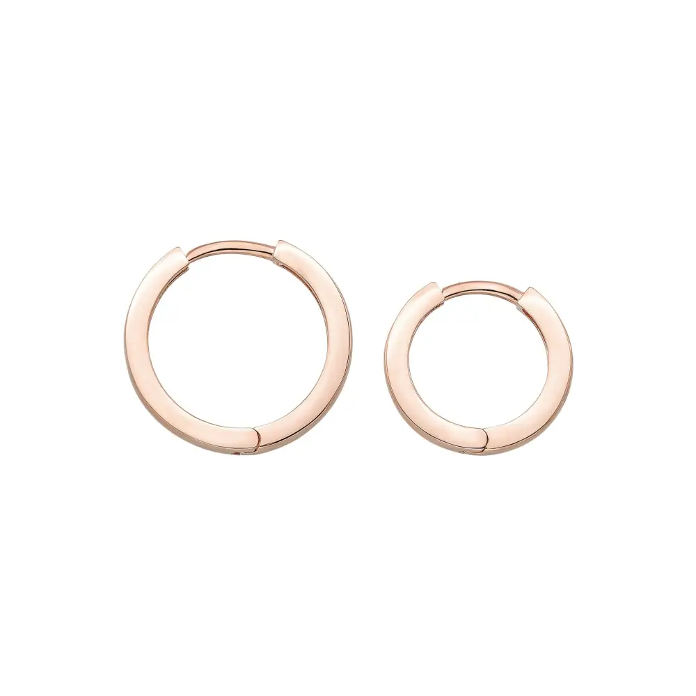 14K Solid Gold Flat Edge Huggie Hoop Earrings | 10.8mm & 13.5mm Everyday Stacking Hoops for Women - Hoop Earrings