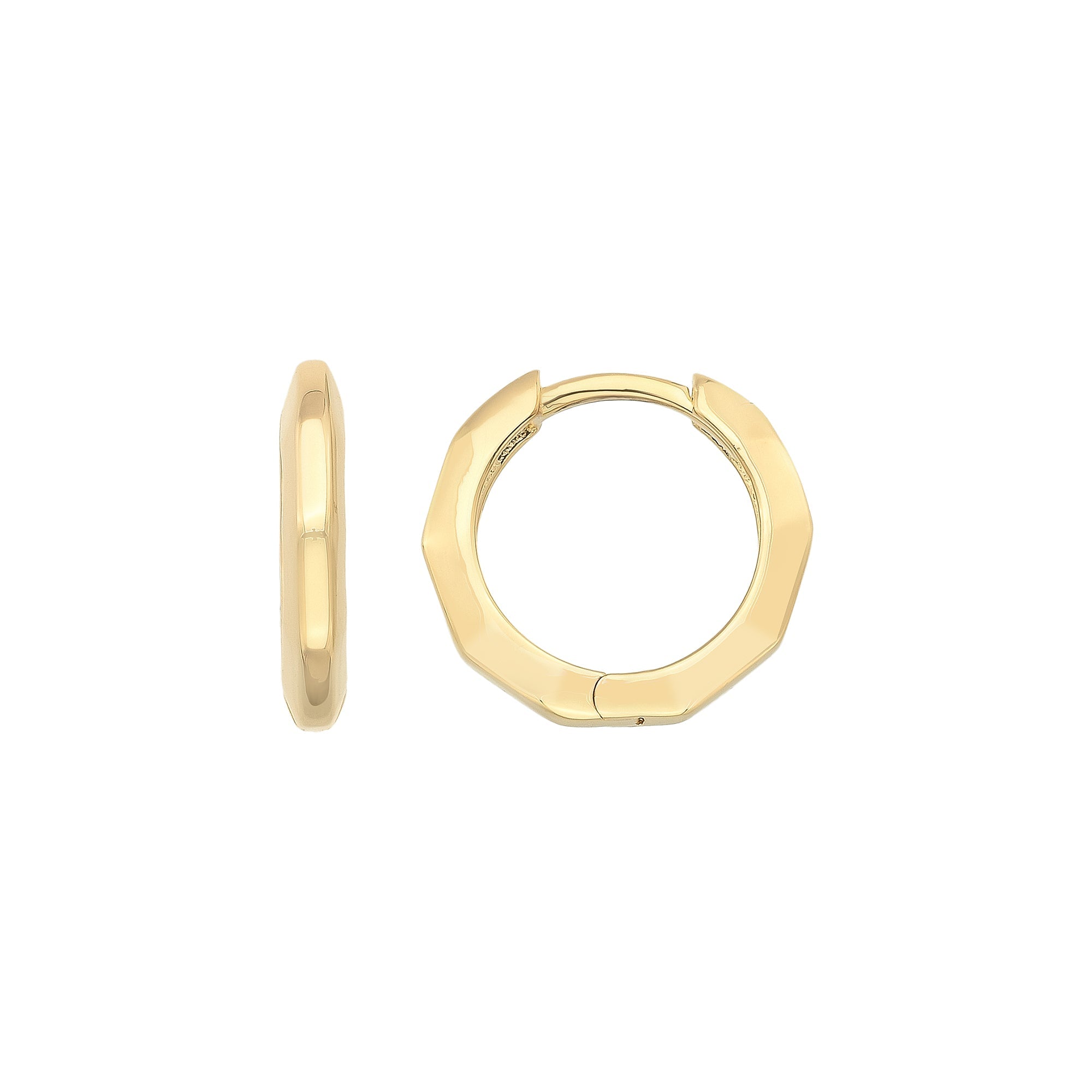 14K Solid Gold Flat Edge Huggie Hoop Earrings | 11mm Minimal Everyday Hoops for Women - Single (1 Earring) / 14K Yellow