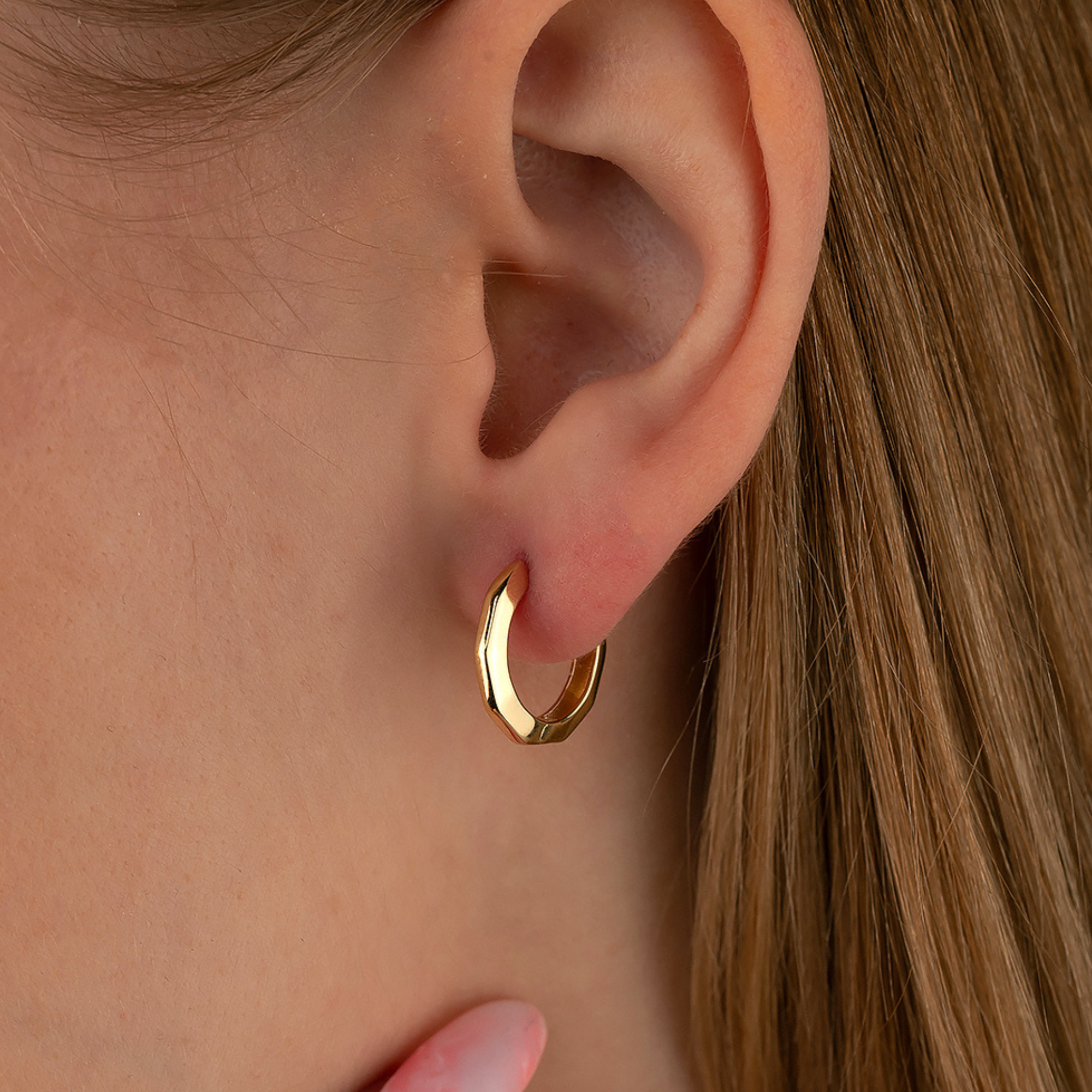 14K Solid Gold Flat Edge Huggie Hoop Earrings | 11mm Minimal Everyday Hoops for Women - Hoop Earrings