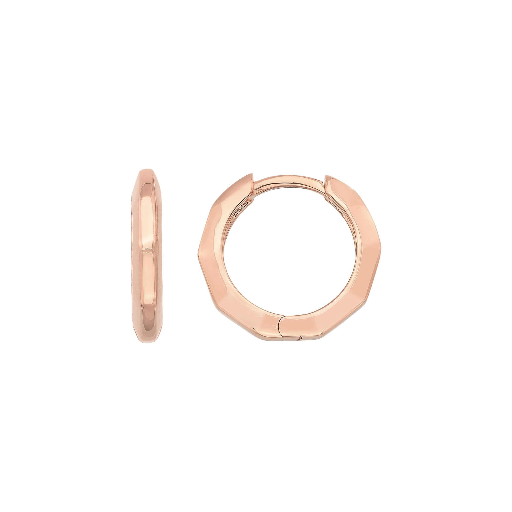 14K Solid Gold Flat Edge Huggie Hoop Earrings | 11mm Minimal Everyday Hoops for Women - Single (1 Earring) / 14K Rose