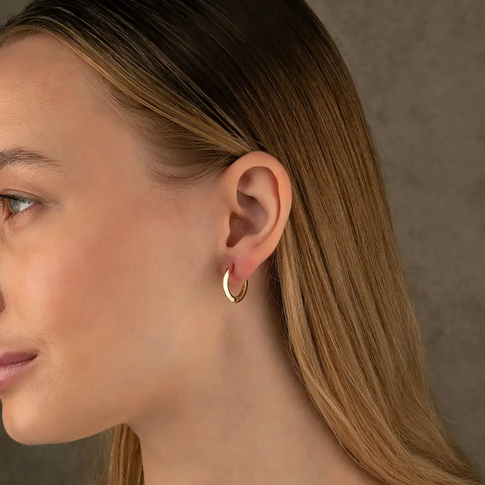 14K Solid Gold Flat Edge Huggie Hoop Earrings | 18mm Simple Everyday Hoops for Women - Hoop Earrings