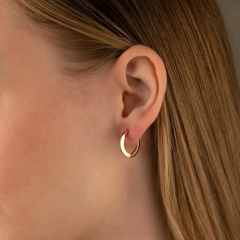 14K Solid Gold Flat Edge Huggie Hoop Earrings | 18mm Simple Everyday Hoops for Women - Hoop Earrings