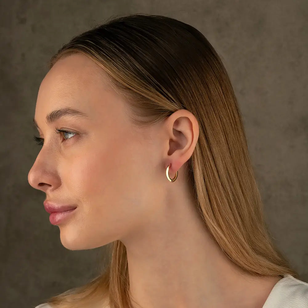 14K Solid Gold Flat Edge Huggie Hoop Earrings | 18mm Simple Everyday Hoops for Women - Hoop Earrings