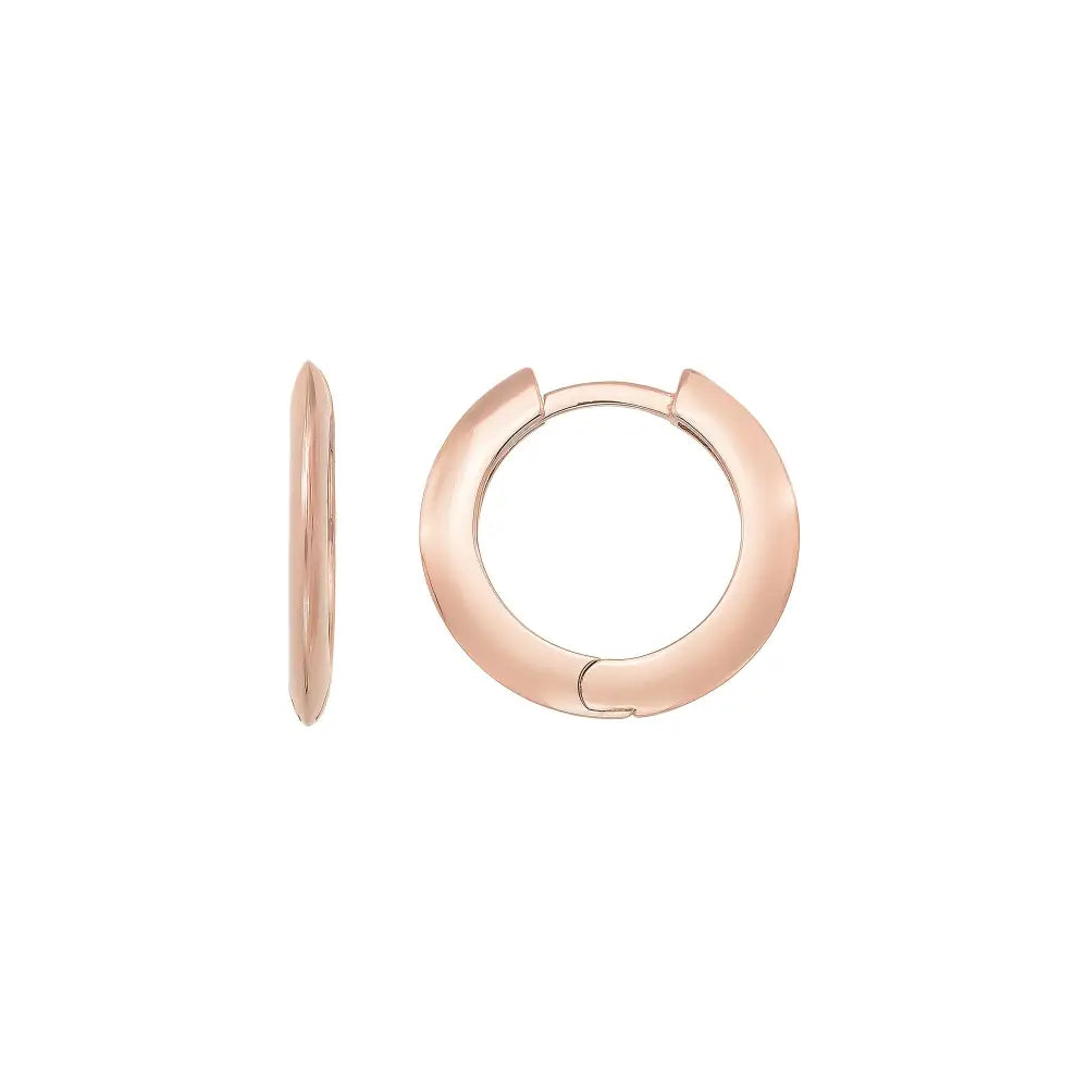 14K Solid Gold Flat Edge Huggie Hoop Earrings | 18mm Simple Everyday Hoops for Women - Single (1 Earring) / 14K Rose