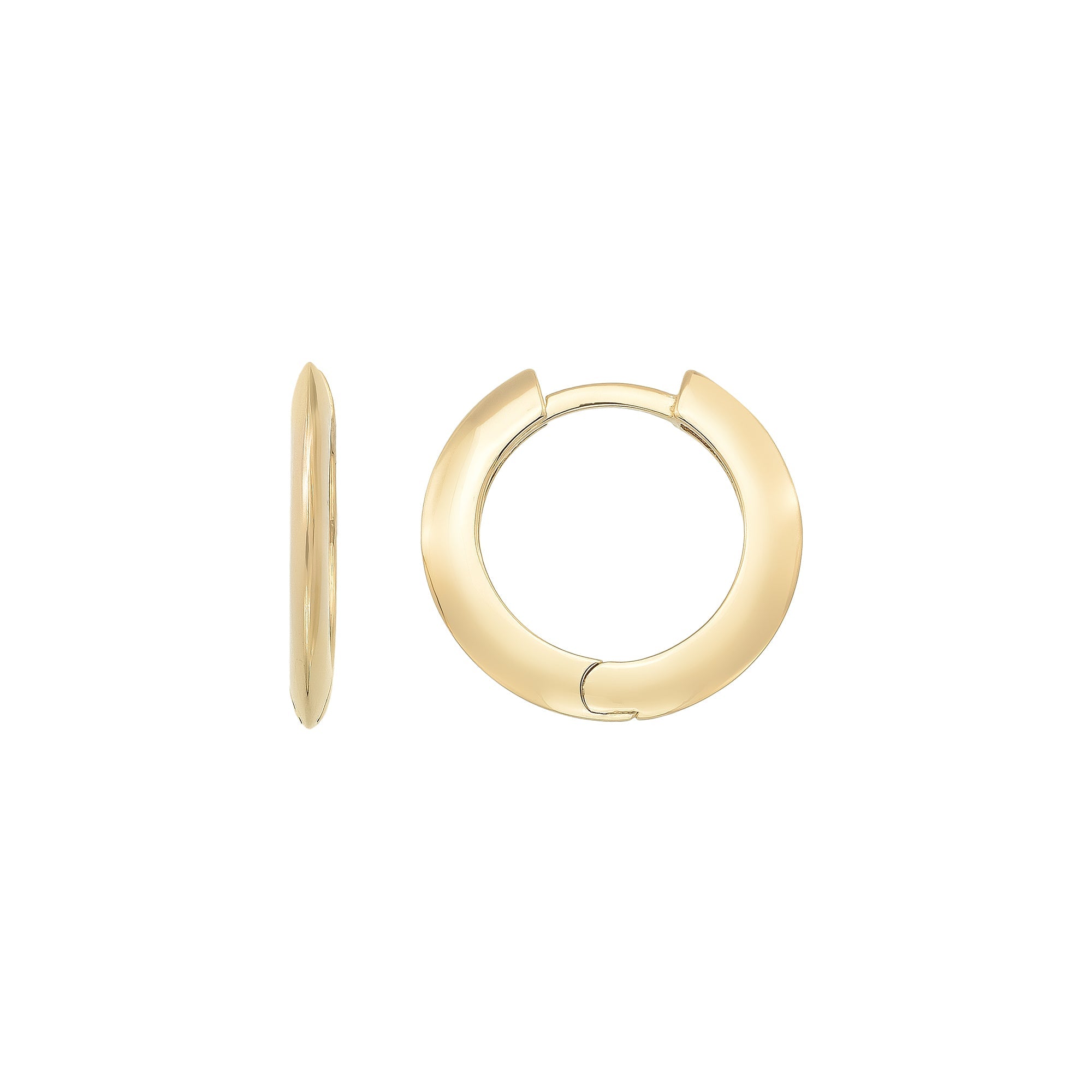 14K Solid Gold Flat Edge Huggie Hoop Earrings | 18mm Simple Everyday Hoops for Women - Hoop Earrings