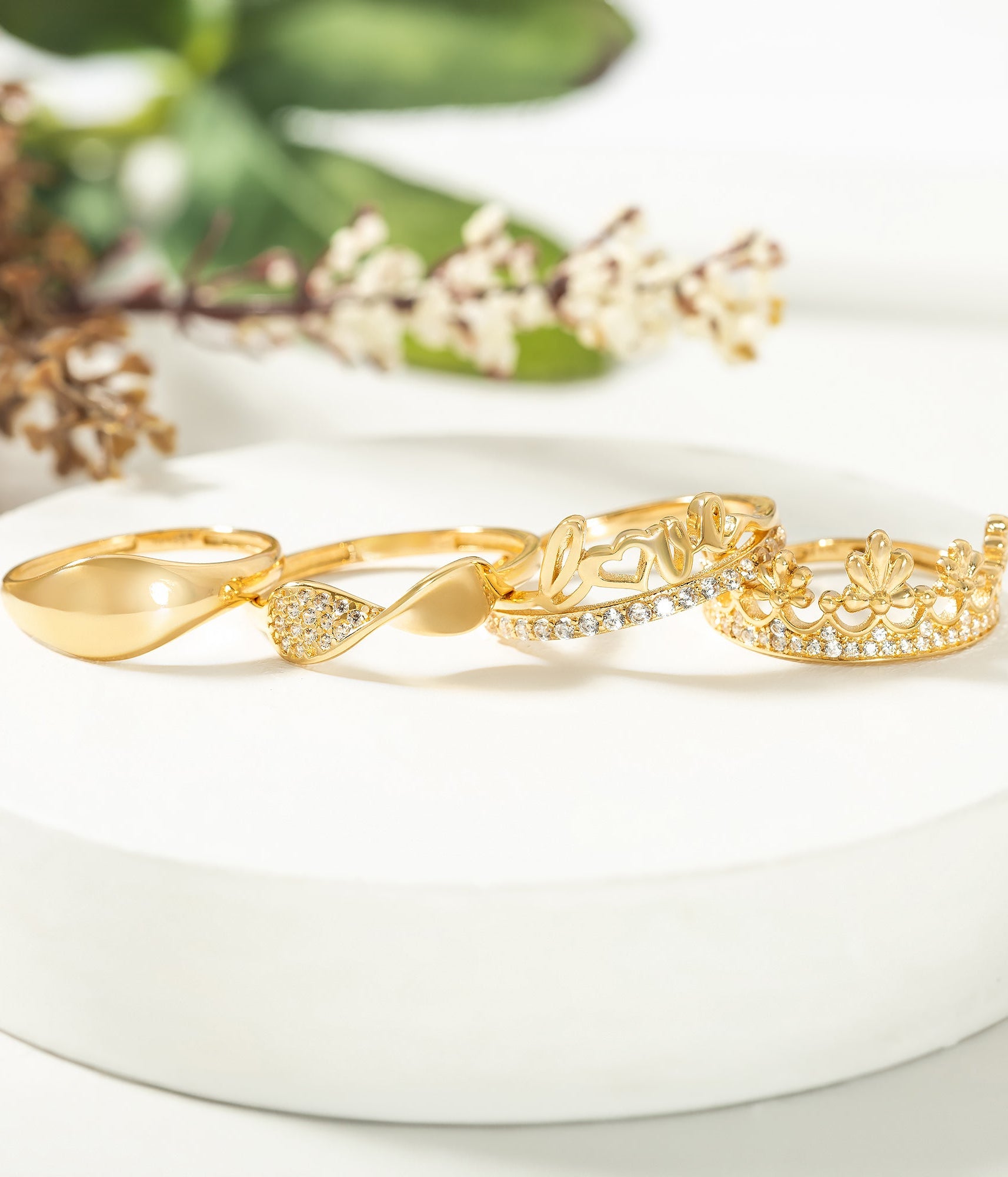 14K Solid Gold Flower Crown Ring - Rings