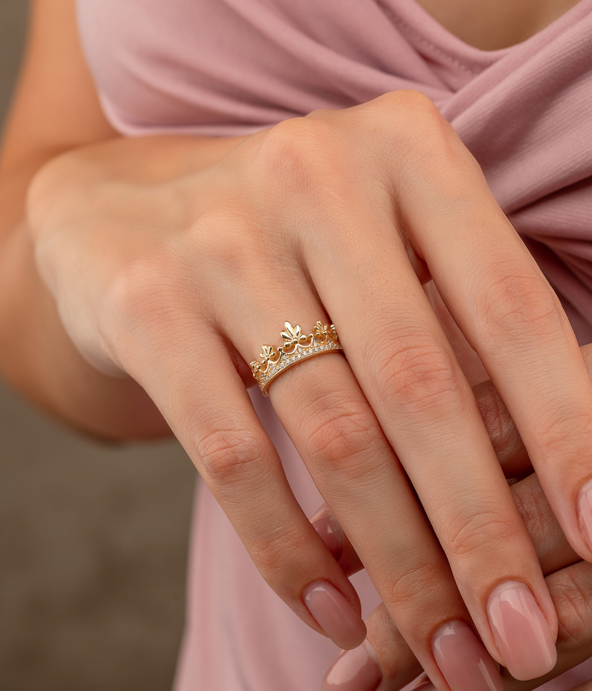 14K Solid Gold Flower Crown Ring - Rings