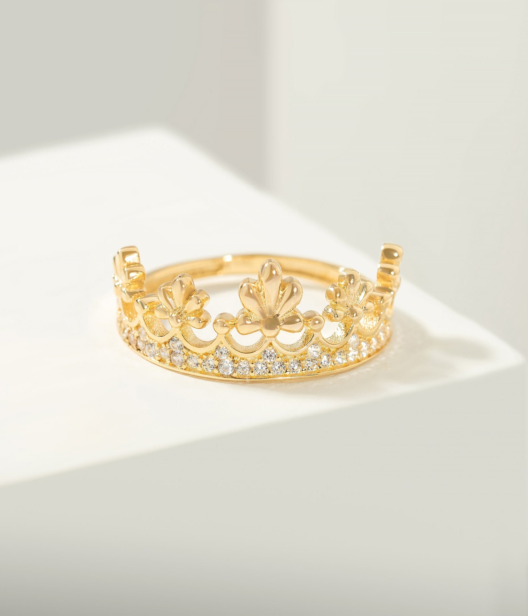 14K Solid Gold Flower Crown Ring - Rings