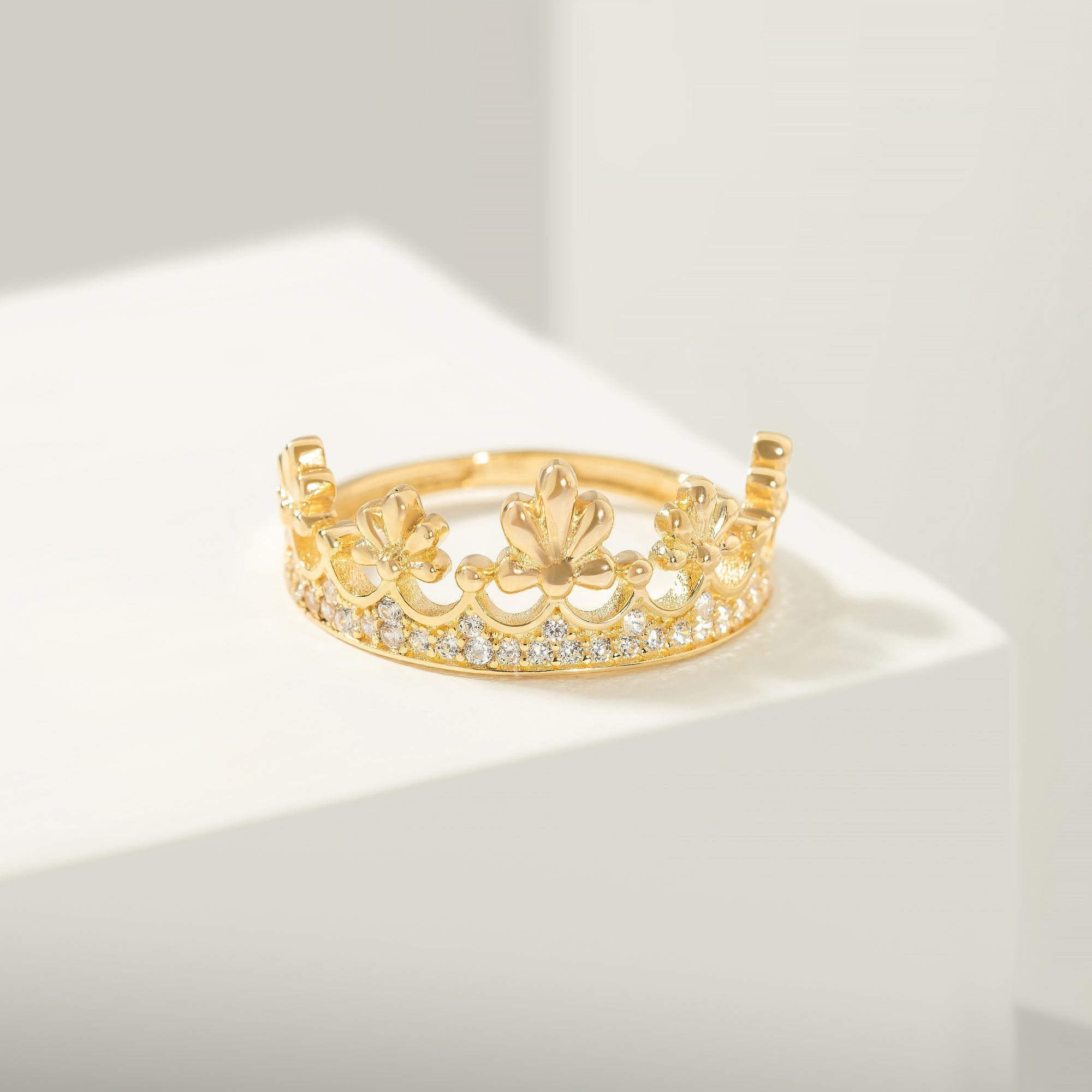 14K Solid Gold Flower Crown Ring - Rings