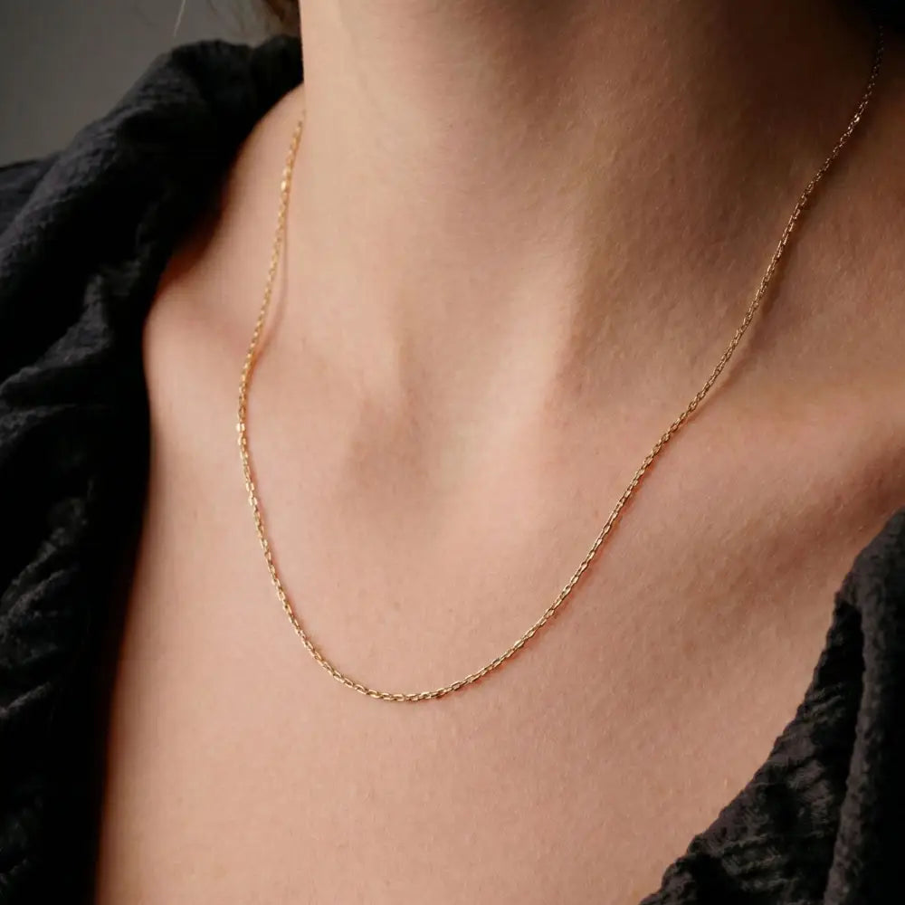 14K Solid Gold Force Chain 1mm 1.3mm 1.8mm 16-18-20-22 Inch Faceted Cable Necklace Dainty Gold Link Choker Jewelry Gift
