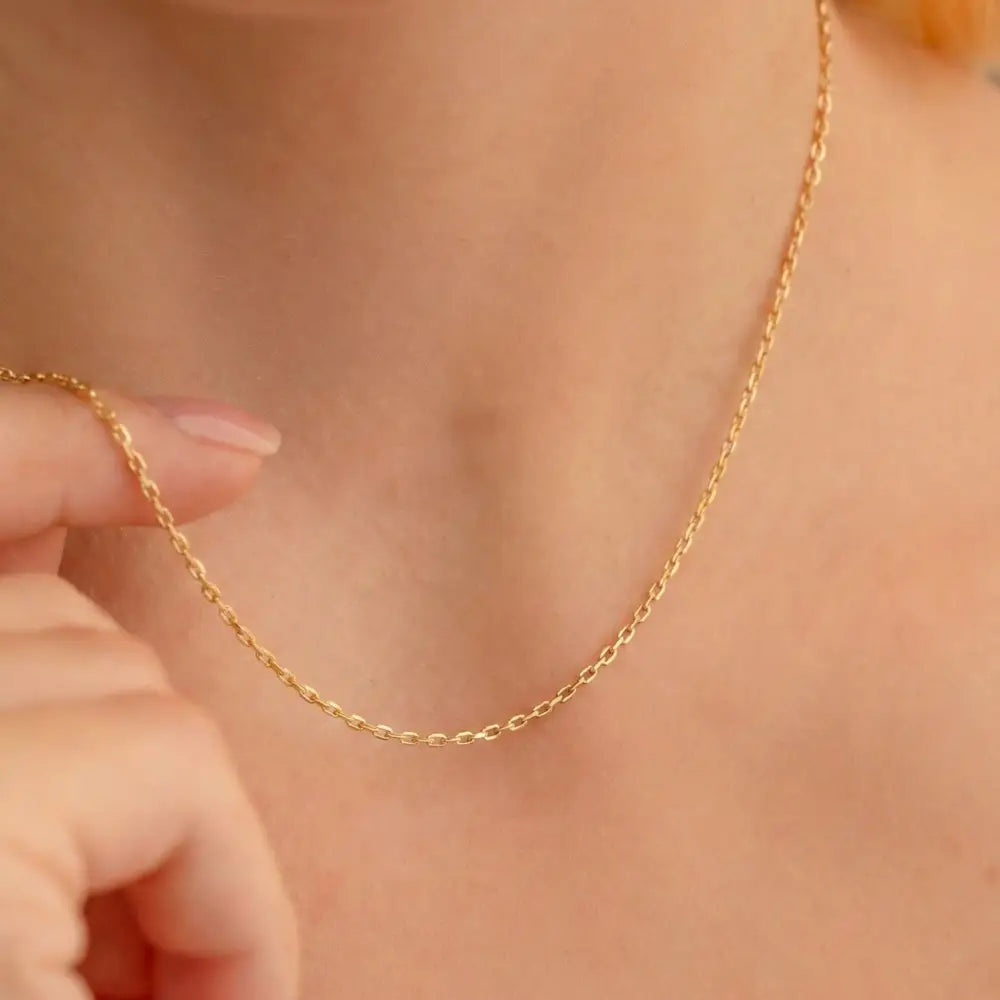 14K Solid Gold Force Chain 1mm 1.3mm 1.8mm 16-18-20-22 Inch Faceted Cable Necklace Dainty Gold Link Choker Jewelry Gift