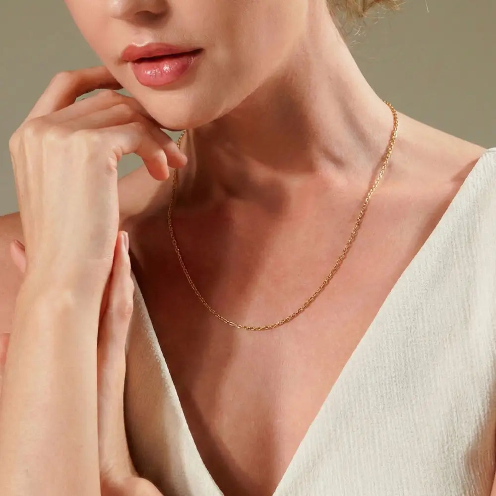 14K Solid Gold Force Chain 1mm 1.3mm 1.8mm 16-18-20-22 Inch Faceted Cable Necklace Dainty Gold Link Choker Jewelry Gift