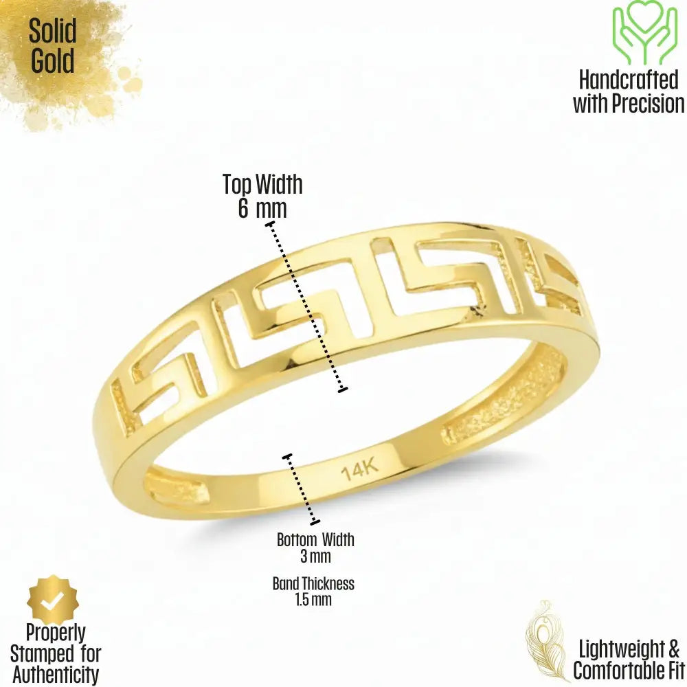 14K Solid Gold Greek Key Ring 3mm Meander Band