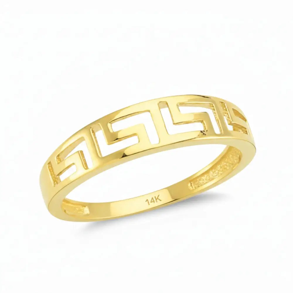 14K Solid Gold Greek Key Ring 3mm Meander Band