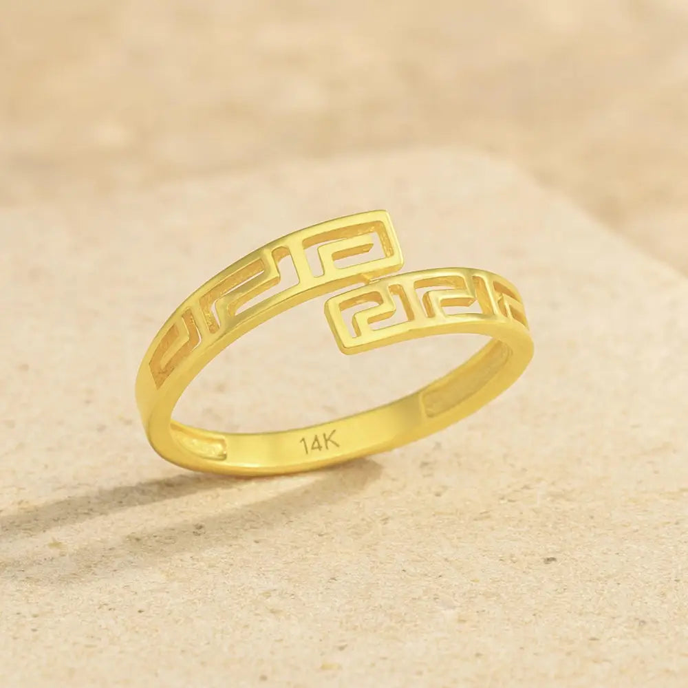14K Solid Gold Greek Key Ring Byzantine Wedding Band