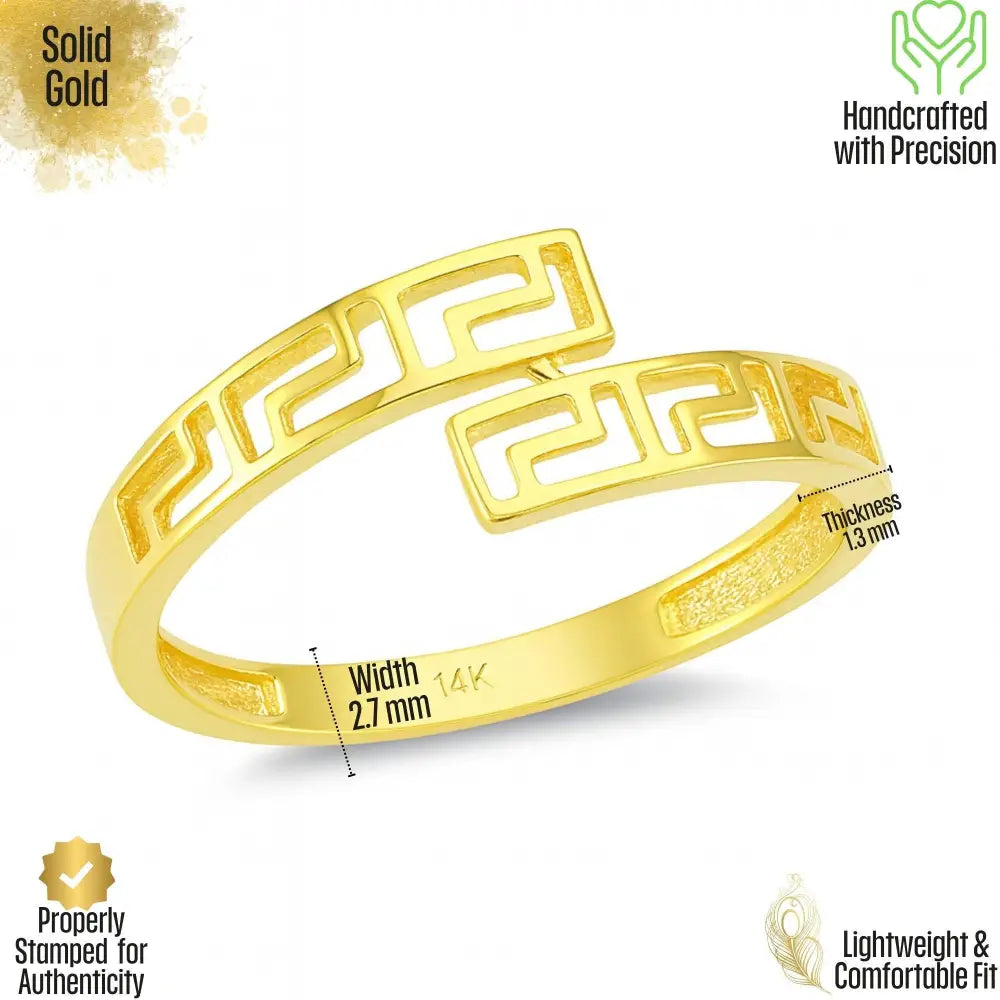 14K Solid Gold Greek Key Ring Byzantine Wedding Band