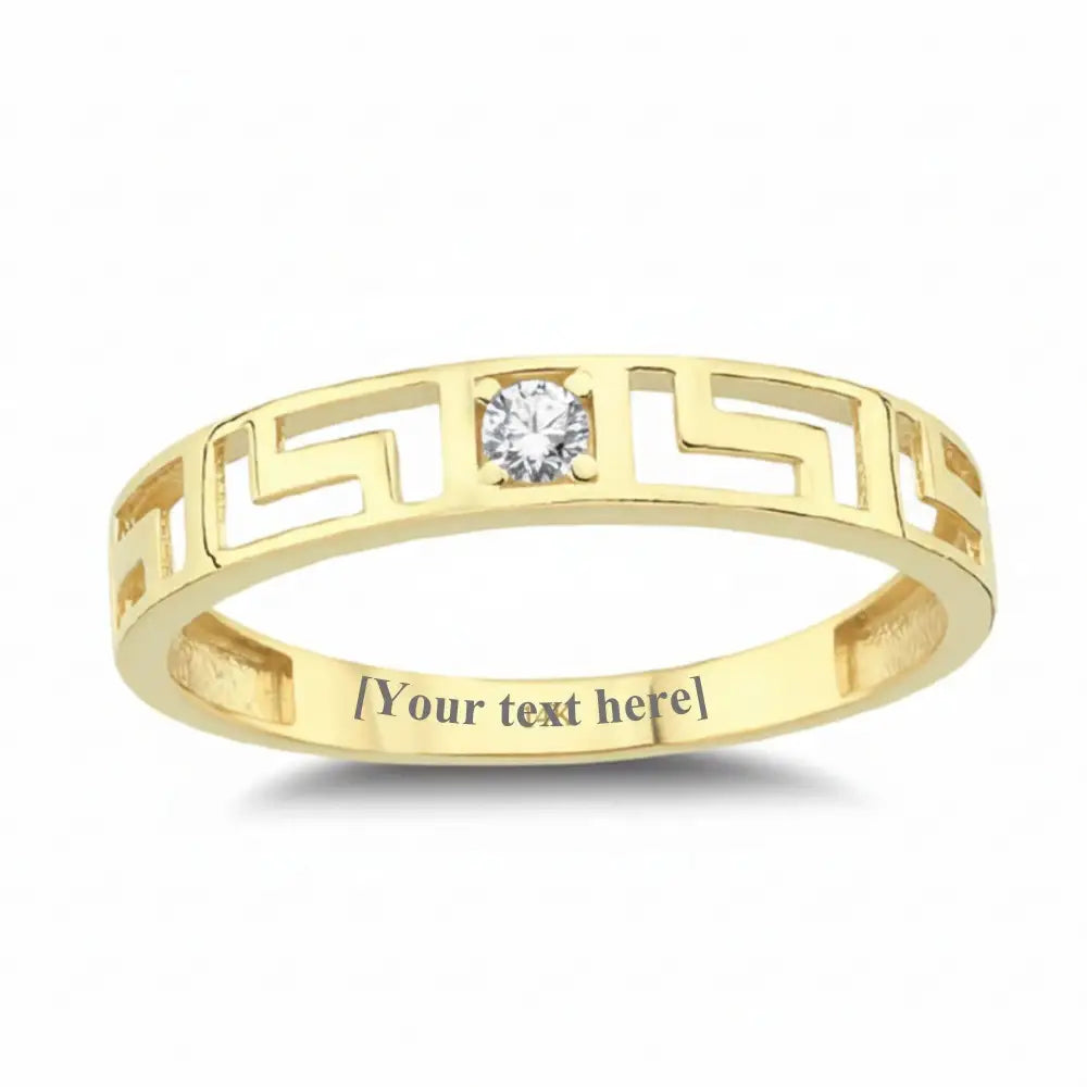 14K Solid Gold Greek Key Ring Simulant Diamond Engagement Ring
