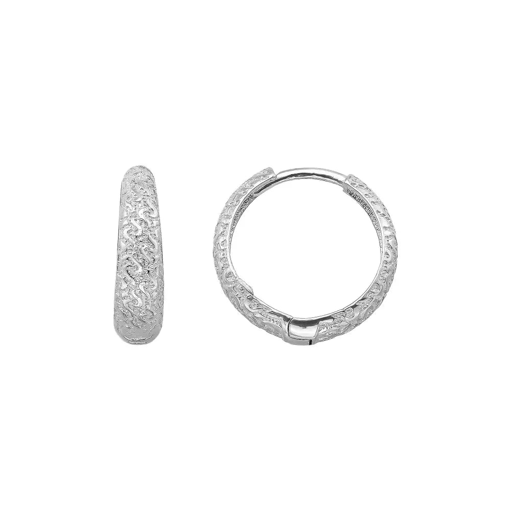 14K Solid Gold Hammered Huggie Hoop Earrings | 14.5mm Diamond-Cut Azura Hoops for Everyday Wear - Single (1 Earring)