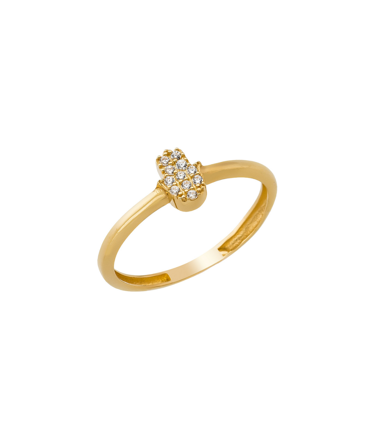 14K Solid Gold Hamsa Hand CZ Ring – Stackable Protection Jewelry for Her Sacred Symbolic Diamond Simulant Ring - Rings