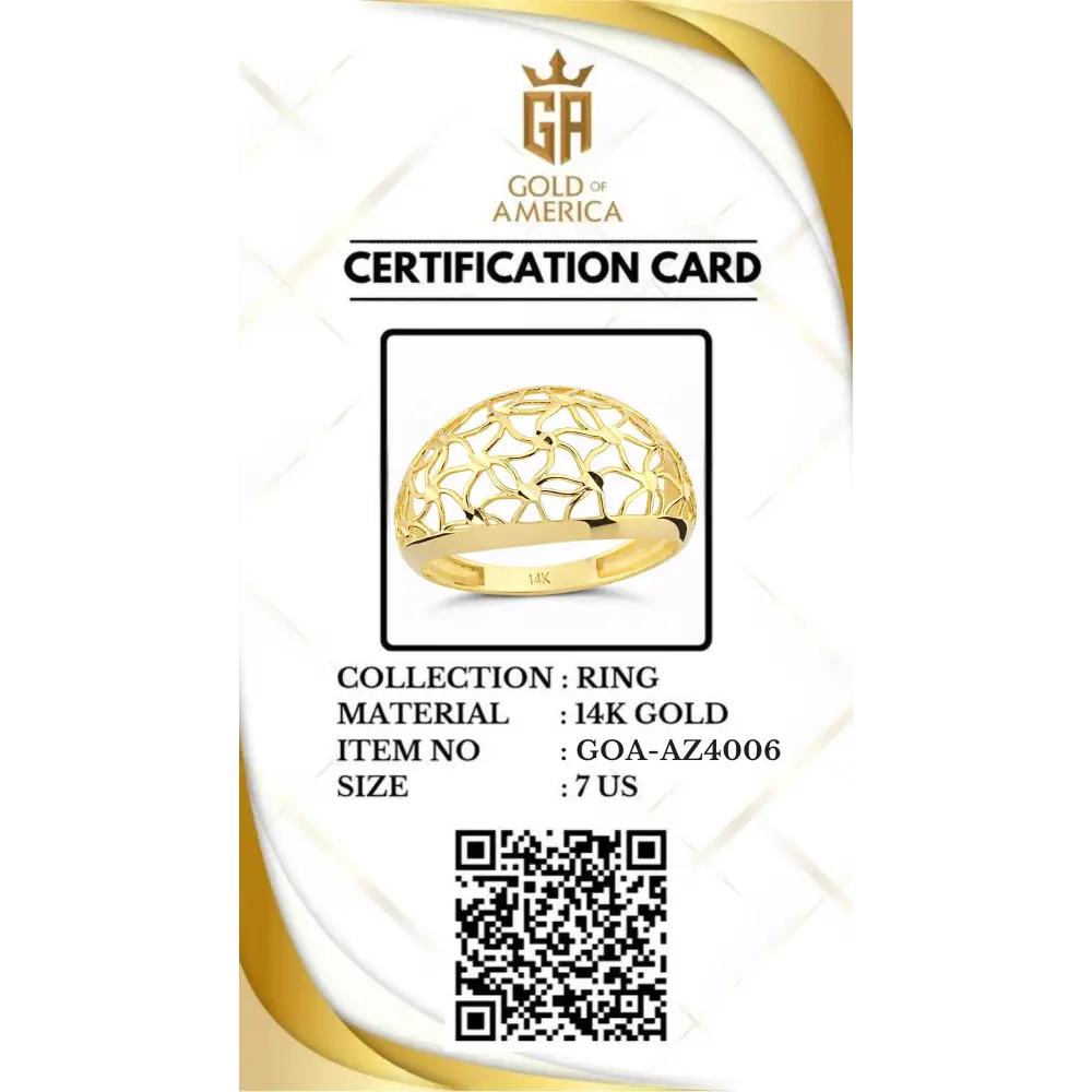 14K Solid Gold Handmade Openwork Ring Elegant Floral Lattice Design Wide Band Fine Jewelry