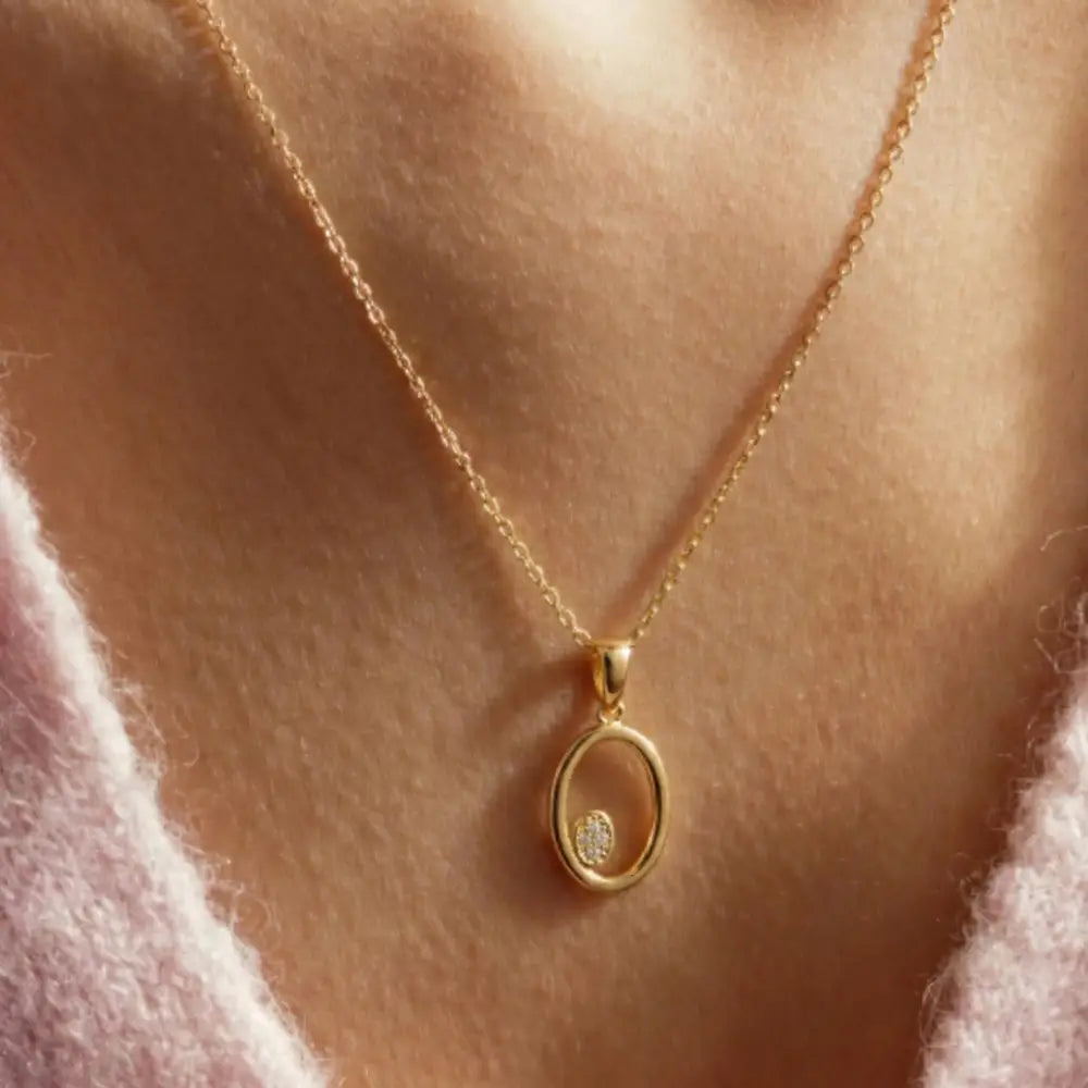 14K Solid Gold Handmade Oval Pendant Necklace Diamond Accent Love Symbol Jewelry - Jewelry