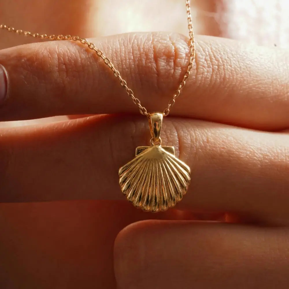 14K Solid Gold Handmade Seashell Necklace Minimal Scallop Shell Gold Pendant Jewelry - Jewelry