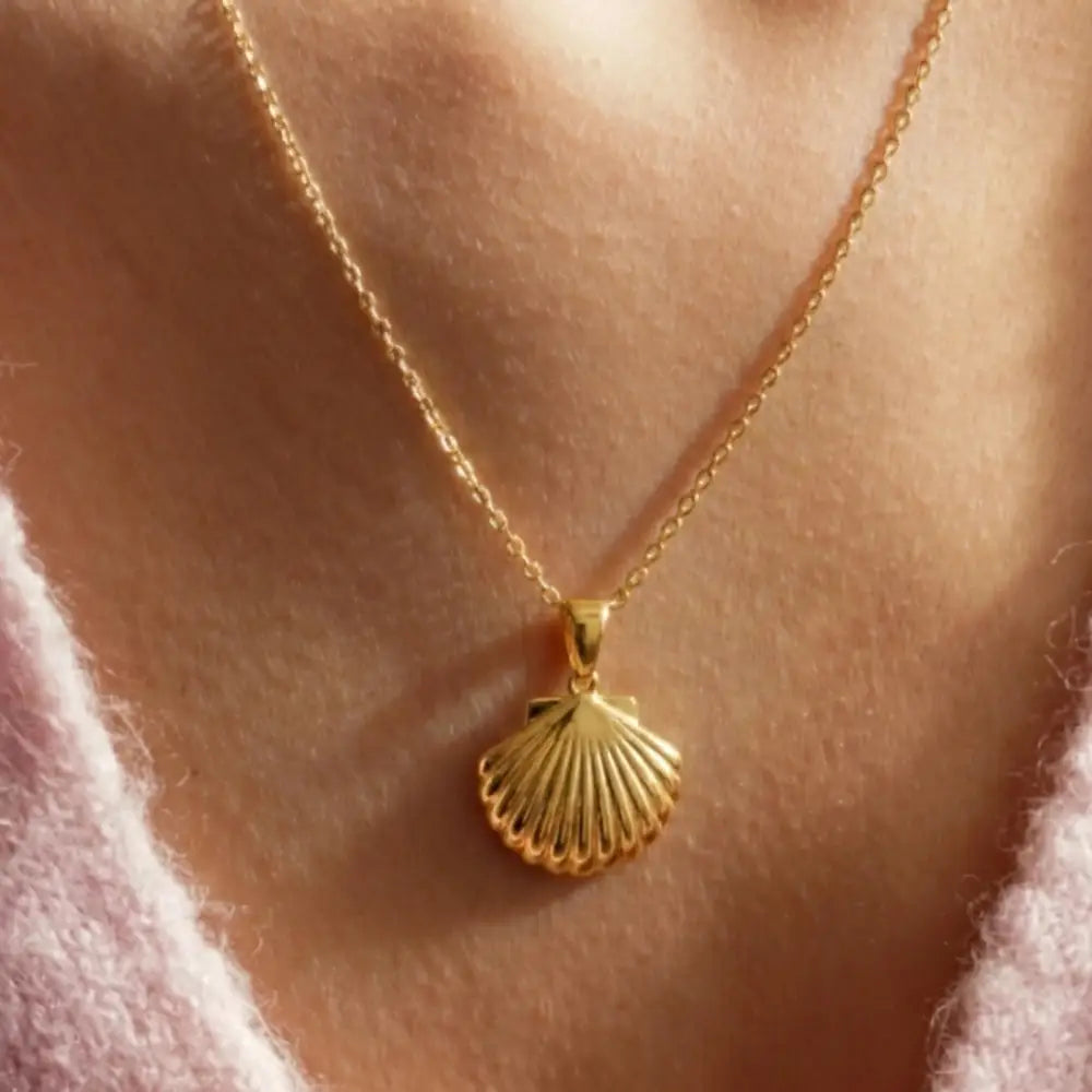 14K Solid Gold Handmade Seashell Necklace Minimal Scallop Shell Gold Pendant Jewelry - Jewelry