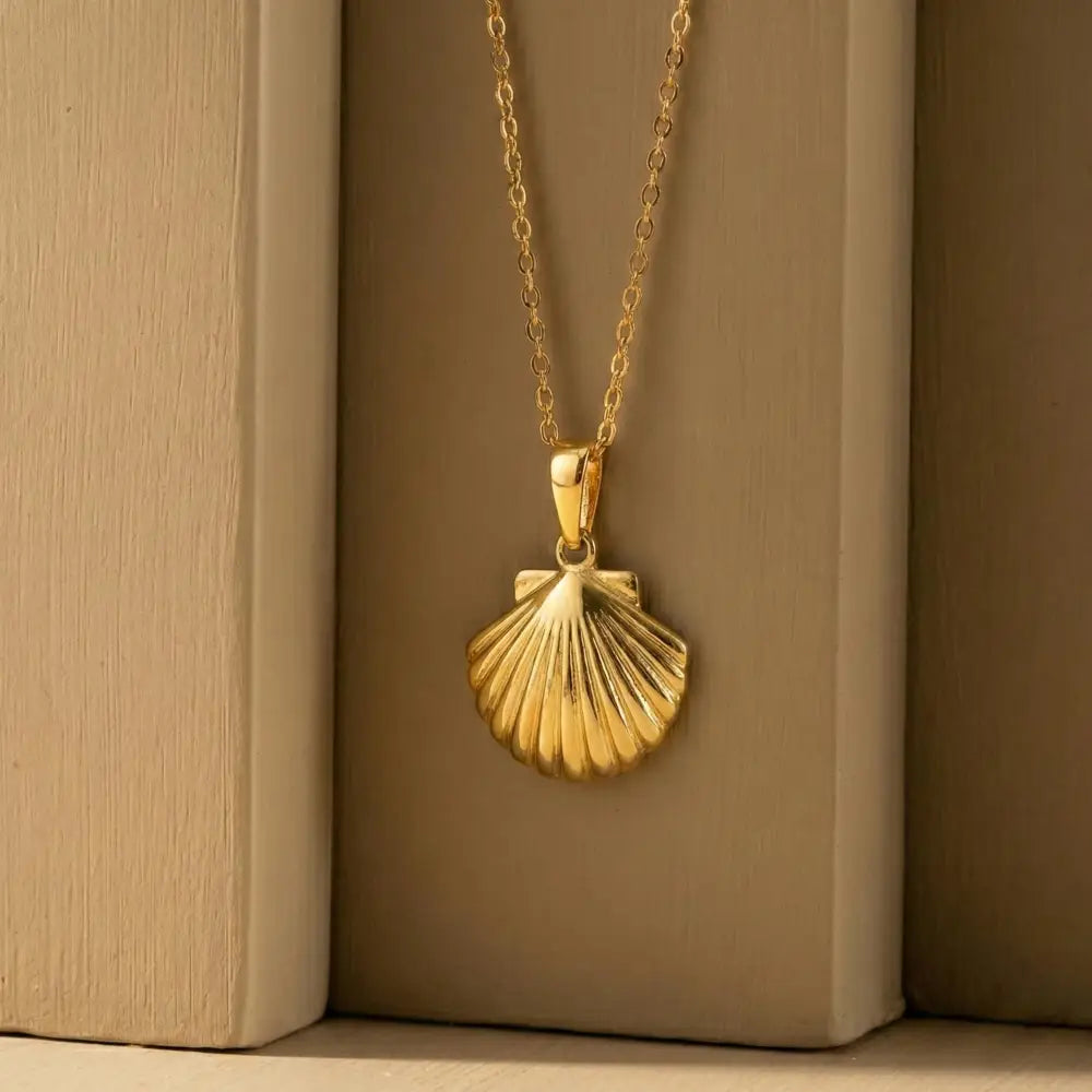 14K Solid Gold Handmade Seashell Necklace Minimal Scallop Shell Gold Pendant Jewelry - Jewelry