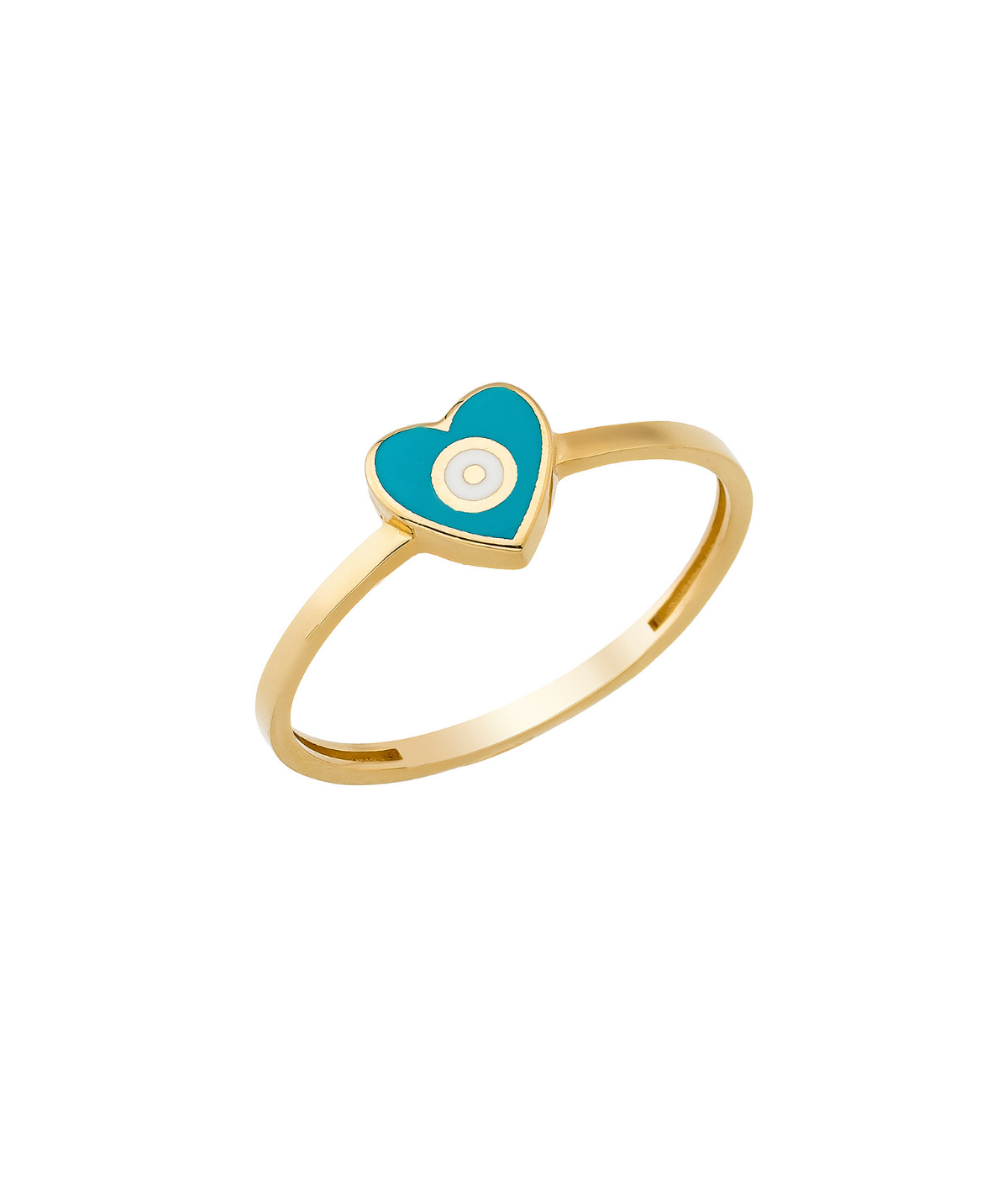 14K Solid Gold Heart Evil Eye Handmade Ring Turquoise - Rings